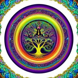 Tree of life in ornate circle of Life with muted rainbow colors as background, Tree of Life,, intricate, centered, stunning, gorgeous, ultra-fine detail, 8k, sharp, crisp, high-quality, 3d, realistic, detailed matte, selina french, anna dittmann, lisa parker, greg rutowski