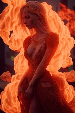 portrait of samantha prince set in fire, cinematic lighting, photorealistic, ornate, intricate, realistic, detailed, volumetric light and shadow, hyper HD, octane render, unreal engine insanely detailed and intricate, hypermaximalist, elegant, ornate, hyper-realistic, super detailed --v 4