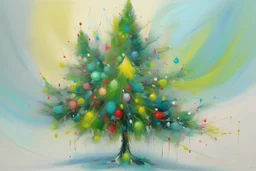 Abstract oil painting of Christmas tree, pastel colors splash