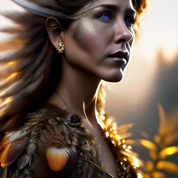 woolitize, Jennifer Aniston, rusty metal, feathers, Dryad, fae, sidhe, ominous, nature, plants, wildflower, facepaint, dnd character portrait, intricate, oil on canvas, masterpiece, expert, insanely detailed, 4k resolution, retroanime style, cute big circular reflective eyes, Pixar render, unreal engine cinematic smooth, intricate detail , soft smooth lighting, soft pastel colors