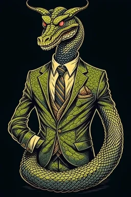 Mythical serpent dressed in a suit