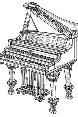 Outline art for coloring page OF 1947 TOY PIANO, coloring page, white background, Sketch style, only use outline, clean line art, white background, no shadows, no shading, no color, clear