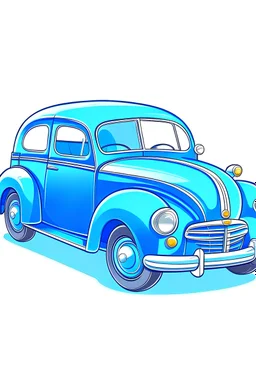 Full picture art for one big blue car, white background, cartoon style, no shadows.