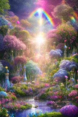 verybeautiful-magical-garden-of-the-angelic-kingdom-blue-and-pink-plants-and-trees-small-river-sunshine-flowers-haze-thumb-rainbow-ufo-bright-colors-light flowers