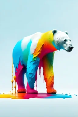 Generate a colourfull artwork of a polarbear standing on ice, melting away under his feet