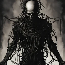 Humanoid, pitch black, tendrils, containment breach, empty face