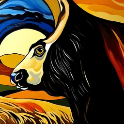 plano detalle del ojo de una vaca saltando en la llanura pampeana argentina bajo una luna brillante al estilo de andre derain