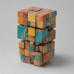 Egon schiele of a rubik cube, orange, pink, turquoise, yellow colors