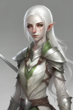 elf female fighter with white hair and white eyes