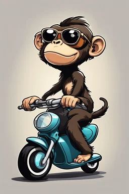 Monkey riding on a scooter making a wheelie with sunglasses on, cartoonize, logo