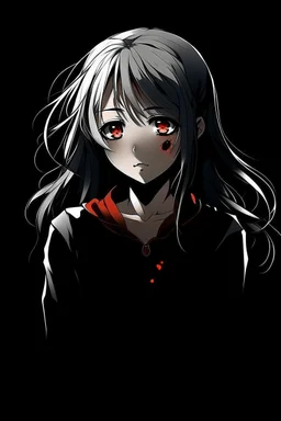 sad, numb, heartbroken, emotionless, disfigured anime girl with black background