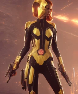 black widow, golden suit, full body close up, soft light atmosphere, light effect，vaporwave colorful, concept art, smooth, extremely sharp detail, finely tuned detail, ultra high definition, 8 k, unreal engine 5, ultra sharp focus