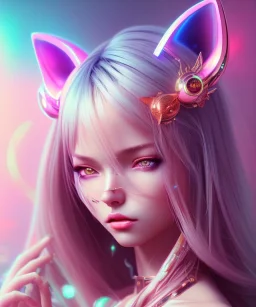 georgeous girl, cat ears, soft light atmosphere, light effect，vaporwave colorful, concept art, smooth, extremely sharp detail, finely tuned detail, ultra high definition, 8 k, unreal engine 5, ultra sharp focus