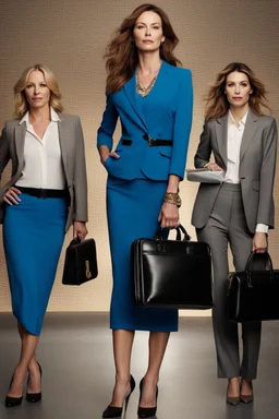 Jessalyn gilsig, Bridget Fonda, Sofia Vergara, Carol Vordeman, Mary Steenbergen and christina Hendricks as a really gorgeous woman in a female business suit carrying a briefcase - UHD, 8x10 digital photograph -colorful, playful, bright, vibrant, jewelry, calligraphic, dainty, ornate, flirtatious, Delicate, beautiful patterns, fairy tale background, dark blue and gray gradated background, fog, multicolored explosions of light