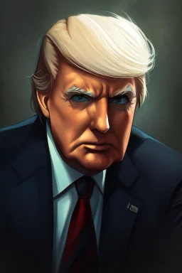 Portrait of Donald trump, half cyborg