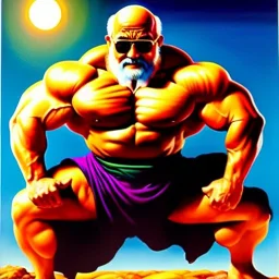 Drawing of 'Master Roshi',buff up,painting by Earl Norem, simon Bisley,frazetta,Howard,西嘛哒, evan lee, Vallejo,kelly oil on canvas, cinematic composition, extreme detail,fit full body inside picture,8k