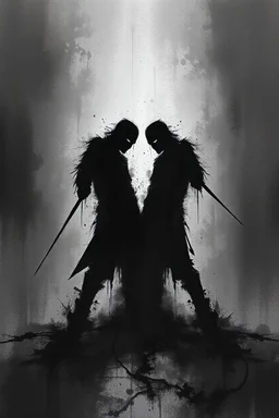 a distressing, abstract image of two shadows preparing to fight to the death