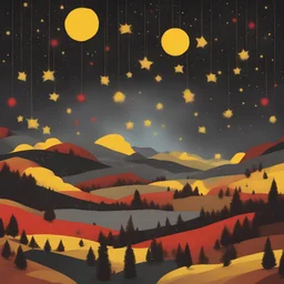 Starry night with Yellow colours and Red colours