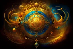 A digital painting with vibrant colors and a mystical atmosphere portrays the concept of the "Universal Law." It features bold and gold calligraphy on a parchment, with intricate cosmic symbols and celestial bodies surrounding it. The artwork evokes a surreal and spiritual essence, encompassing ancient wisdom and symbolic elements. It is a high-resolution piece that has gained popularity on Behance.