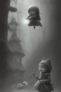 cute girl and litlle monster, Style John Kenn Mortensen,