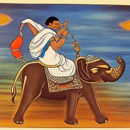 gandhi riding a flying elephant over vidhana soudha painting