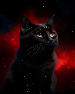 котяра с черно красной розой в облаке звёздной пыли