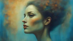 portrait of a beautiful woman, soft lighting, elegant, detailed, vintage style, cool colors, art by Zdzislaw Beksinski