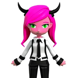 ROBLOX woman character pink hair with horns with white t-shirt and black tie