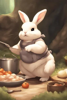 Cute chubby bunny floppy ears adventurer dnd cooking art realism