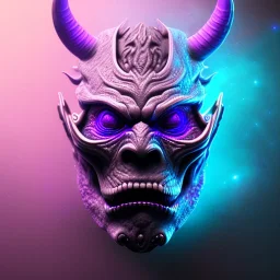 oni purple mask in galaxy, teal and purple smoke, detailed, realistic, 4k