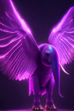 winged creature in the shape of a bird, gigantic elephant whale hybrid ,GLOWING, PURPLE, pink, 4K, 8K, CINEMATIC