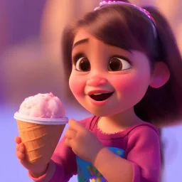 cute, adorable, smiling girl eating ice cream, candies flying all around her, Pixar, disney, cinema lighting, gaming, 8k, magic, love --q 1 --v 4