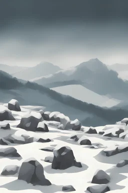 Drawn rocks on a snowy landscape