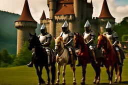 mounted knights in front of the wizard castle