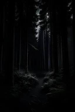 in the dark environment and blocked by the tall trees around it