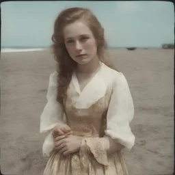 Sunny day, autochrome, tsar daughter maria on the beach