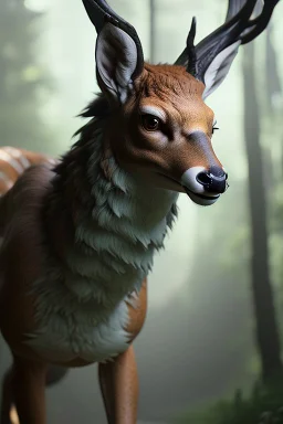 Deer Skin-walker,style, realistic photo, concept art, smooth, unreal engine 5, god lights, ray tracing, RTX, lumen lighting, ultra detail, volumetric lighting, 3d.