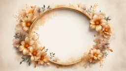 Hyper Realistic Right-side-view of Beige small-multicolor-Floral-Circular-Frame With Glowing Golden Embers On Off-White Grunge Background.