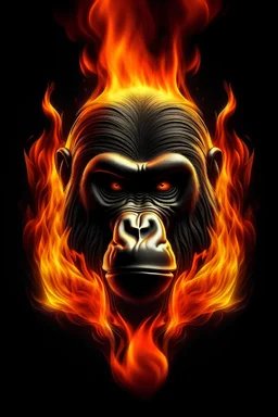 floating gorilla head on flames in perspective