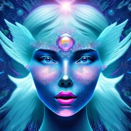 Face Angel crystalline, blue,pink , cosmic, opalescent, gemstones, crystals, other worldly,water,bright, ice background, snow lake blue