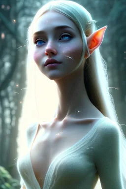 elven young woman, wearing light dress, happy expression, visible ultradetailed armonious cute femine face, visible and ultradetailed body, luminous weather, field in the mountains, ultra realistic, concept art, intricate details, highly detailed, photorealistic, octane render, 8 k, unreal engine, art by artgerm and greg rutkowski and charlie bowater and magali villeneuve and alphonse mucha