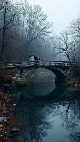An old bridge on the shape of an Ark on a river with no water