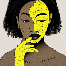 a brain exploding. kintsugi. Chaos. Portrait of a young black woman crying.a mind fracturing.confusion. Tears the colour of oil. Depression seeping out of her eyes nose and mouth like a oil spill