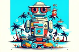 cool fun beach brand beach wear random design seaside robots abstract objects machines like havana brand