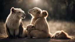 romantic photograph of two animals in a loving relationship, halo lighting, chiaroscuro, beautiful photo