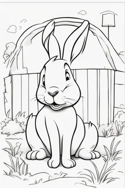 blank colouring book, white background, simple picture for toddlers, rabbit, four legs, smile on face, disney and pixar style