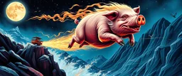 faster than a greased muscle pig on a runaway train jumping over the cliff . speed and energy, goa trance poster