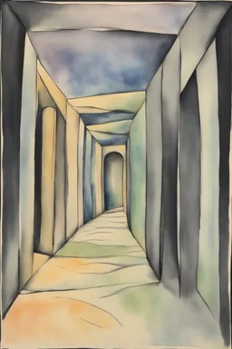 The Ego Tunnel; Cezanne; Celestial Art; Ink Wash; Black With Iridescent Pastels