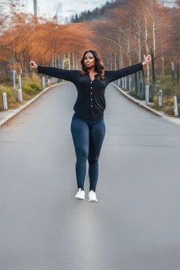 A full-body shot of a beautiful lady wearing shirt and tight pant with boots ,curvy hair