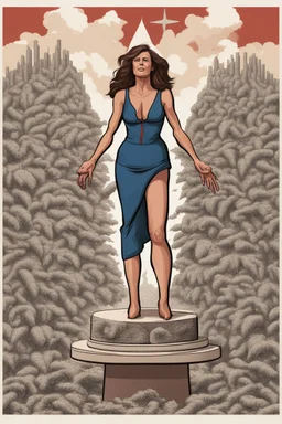 a victorious woman standing on top of trump's defeated body